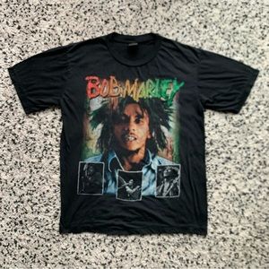 Bob Marley Vintage 3D Emblem Single Stitch 90s T-Shirt Graphic Black